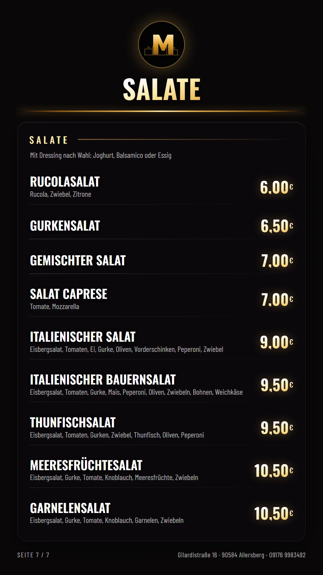 Speisekarte Seite 7 – Salate